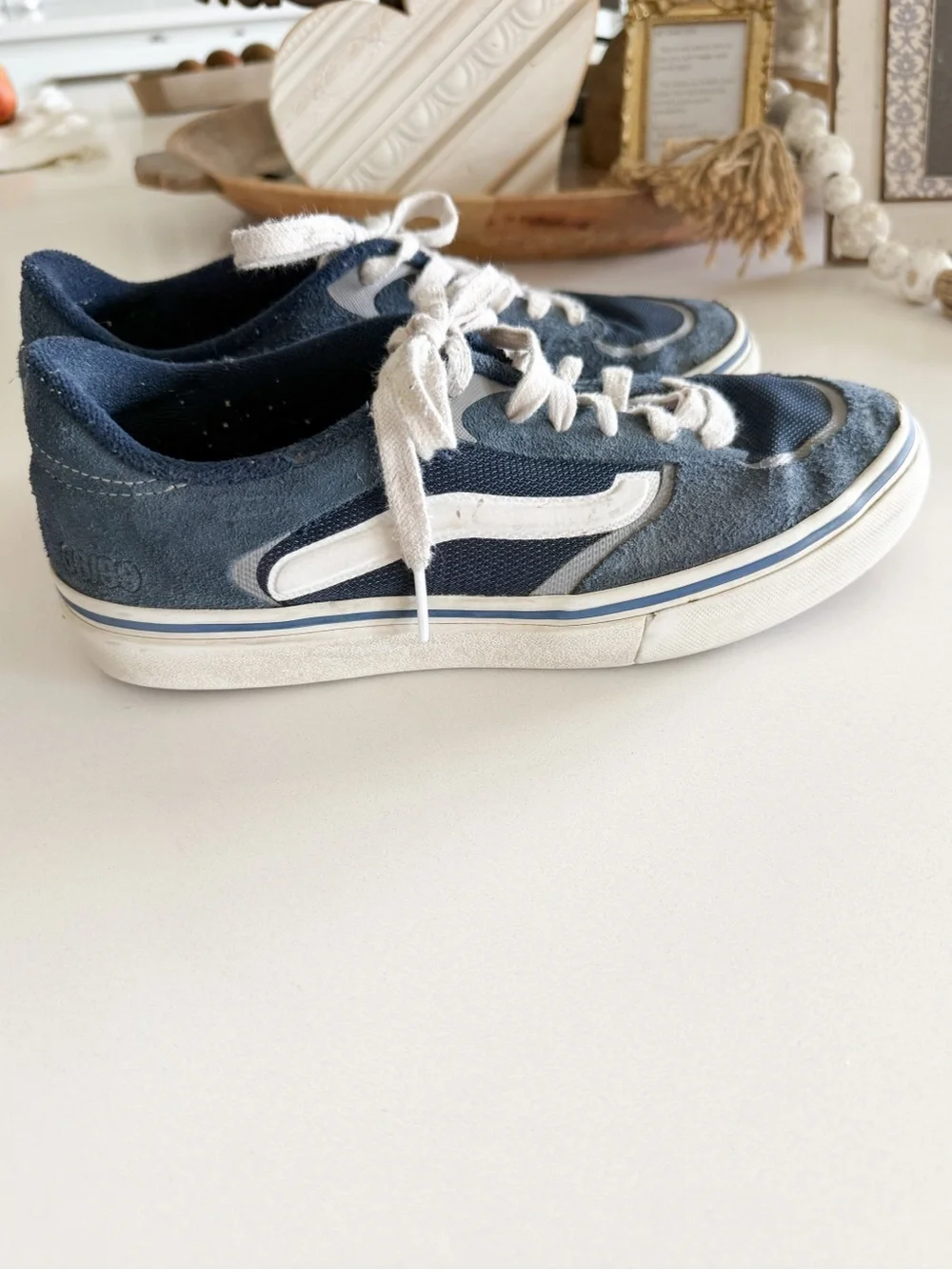 Vans Navy and White Low-Top Lace-Up Sneakers